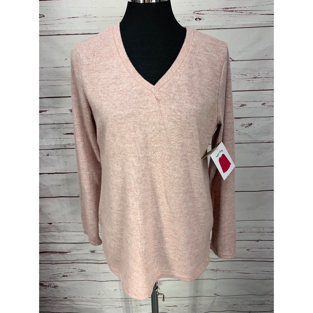 Bobbie Brooks Womens V-Neck Long Sleeve Top Heather Pink Size L New